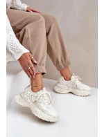 Sneakersy Damskie Z Przetarciami Na Platformie Beżowe Seladwen