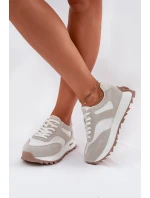 Zamszowe Sneakersy Na Platformie Damskie Big Star RR274896 HI-POLY SYSTEM Biało-Szare