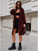 Dlhý dámsky oversize kardigán s vreckami, bordová farba, FashionStreet MY2584