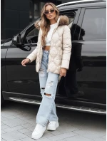 Dámska zimná bunda s kožušinou ecru FashionStreet TY5513 Dámska zimná bunda s kožušinou ecru FashionStreet TY5513