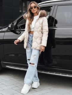 Dámska zimná bunda s kožušinou ecru FashionStreet TY5513