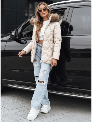 Dámska zimná bunda s kožušinou ecru FashionStreet TY5513 Dámska zimná bunda s kožušinou ecru FashionStreet TY5513