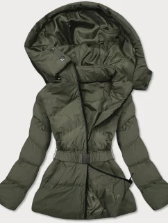 Dámska prechodná prešívaná bunda v khaki farbe s opaskom (23060-2)