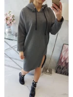 Šaty s kapucňou a bočným rázporkom tmavo šedé