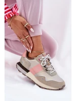 Zamszowe Sneakersy Damskie Big Star RR274243 HI-POLY SYSTEM Szaro-Różowe