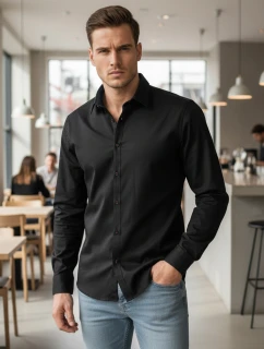Pánska elegantná hladká čierna košeľa SLIM FIT FashionStreet DX2596