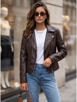 Dámska bunda v štýle Ramones z ekokože, tmavohnedá, FashionStreet TY5729 Dámska bunda v štýle Ramones z ekokože, tmavohnedá, FashionStreet TY5729