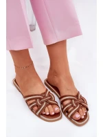 Klapki Damskie Płaskie Z Przeplatającymi Się Paskami Brązowe Acimine