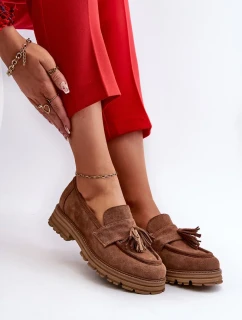 Zazoo Dámske semišové mokasíny so strapcami, hnedé