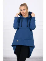 Zateplená mikina s dlhým chrbtom a kapucňou, tmavo modrá