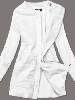 Biela dámska bunda s mechovitým kožúškom pre prechodné obdobie (M-1733)