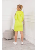 Šaty s kapucňou a vreckami žltej neónovej farby