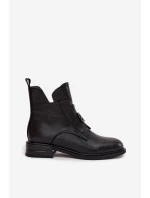 Ocieplane Skórzane Botki Damskie Z Ozdobnym Detalem Czarne Briselda