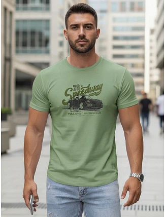 Pánske bavlnené tričko s potlačou auta svetlozelené FashionStreet NX5089R Pánske bavlnené tričko s potlačou auta svetlozelené FashionStreet NX5089R