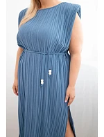 Plus size dámske šaty z viskózy, plisované, s džínsovou kravatou