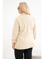 Dámske sako Plus Size z manšestru s klopami a vreckami, béžové Dámske sako Plus Size z manšestru s klopami a vreckami, béžové