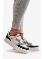 Damskie Niskie Sneakersy Z Eko Skóry Big Star OO274028 Biało-Szare