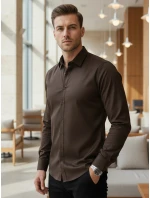 Pánska elegantná hladká tmavohnedá košeľa SLIM FIT FashionStreet DX2679