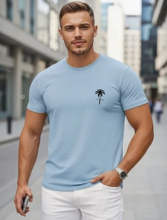 Pánske bavlnené tričko s potlačou, svetlo modré, FashionStreet NX5126R