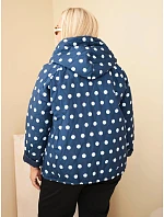 Dámska bunda Plus Size s kapucňou a bodkami, modrá granátová
