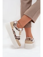 Damskie Sneakersy Na Platformie Big Star SS274357 Panterka Biało-Beżowe
