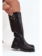 Kozaki Damskie Na Płaskim Obcasie Z Ozdobnym Detalem Czarne Arvessa