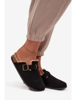 Klapki Chodaki Damskie Ocieplane Futerkiem Z Klamrą Czarne Sylisse