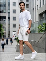 Pánske teplákové šortky so šnúrkou, biele, FashionStreet SX2630 Pánske teplákové šortky so šnúrkou, biele, FashionStreet SX2630
