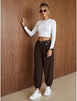 Dámske bavlnené manšestrové nohavice s opaskom, čokoládová farba, FashionStreet UY3168
