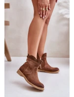 Niskie Botki Damskie Na Płaskim Obcasie Zamszowe Lewski 3624 Brązowe