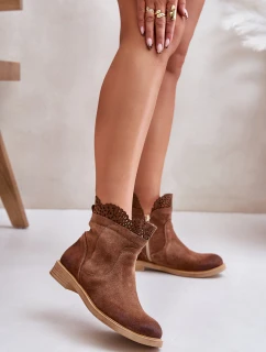 Niskie Botki Damskie Na Płaskim Obcasie Zamszowe Lewski 3624 Brązowe