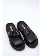 Skórzane Klapki Damskie Na Platformie Zazoo 3024 Czarne