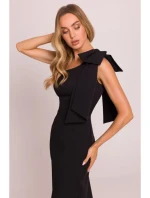 M847 Šaty na jedno rameno s mašľou - čierne