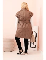 Dámska prešívaná vesta s opaskom a golierom Fango Plus Size