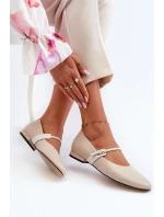Skórzane Baleriny Damskie Na Płaskim Obcasie Laura Messi 2774 Beżowe