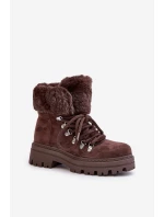 Sznurowane Trapery Damskie Z Futerkiem Ciemnobrązowe Vaminia