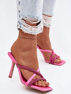 Dámské lodičky na jehlovém podpatku s pásky a kamínky fuchsiové Karima