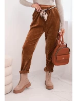 Dámske viskózové nohavice so šatkou v páse camel