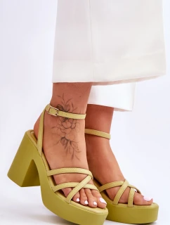 Modne Sandały Na Obcasie Z Paseczkami Limonkowe Shemira