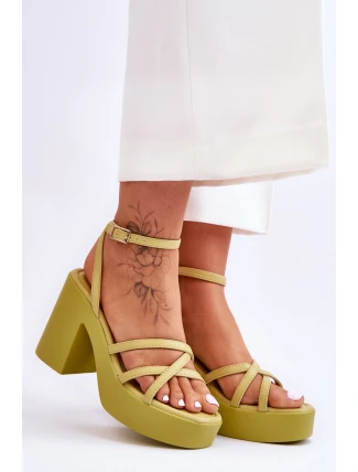 Modne Sandały Na Obcasie Z Paseczkami Limonkowe Shemira