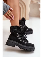 Sznurowane Trapery Damskie Z Futerkiem Czarne Vaminia