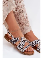 Sandały Damskie Na Płaskim Obcasie Ze Złotymi Ćwiekami Biało-Czarne Zanira