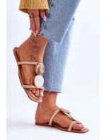 Zamszowe Klapki Z Ozdobami Nude Victoria