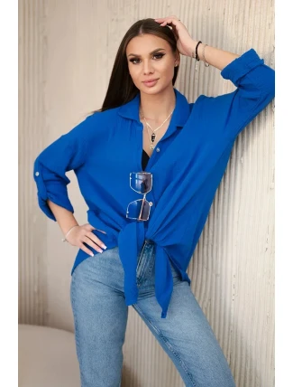 Bavlnené mušelínové oversize tričko v chrpovo modrej farbe Bavlnené mušelínové oversize tričko v chrpovo modrej farbe