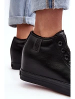 Trampki Skórzane Damskie Na Koturnie Big Star MM274001 Czarne