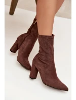 Botki Damskie Na Słupku Z Przeszyciami Brązowe Rosivelle