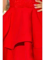 Červené dámske dvojito rozšírené šaty s čipkovou vrchnou časťou model 6361545