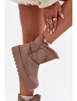 Damskie Śniegowce Na Platformie Z Futerkiem Ciemnobeżowe Evelira