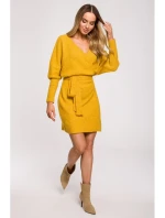 M631 Zavinovacie svetrové šaty s viazaním - medové