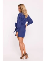M802 Mini zavinovacie šaty so zaväzovaním - modré M802 Mini zavinovacie šaty so zaväzovaním - modré